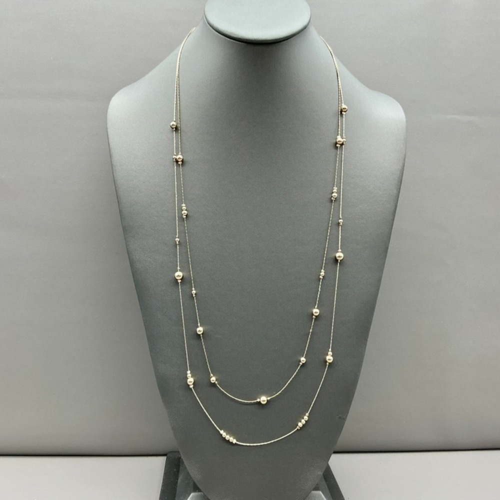 LOFT Necklace Women Gold Tone Double Layer Beaded Station Long Chain Accessory